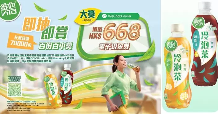 維他冷泡無糖茶 x WeChat Pay HK聯乘推廣返嚟啦 逾7萬份獎品即抽即賞保證百份百中獎