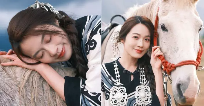 蔡潔生日著民族服 抱羊仔郊野留仙氣倩影