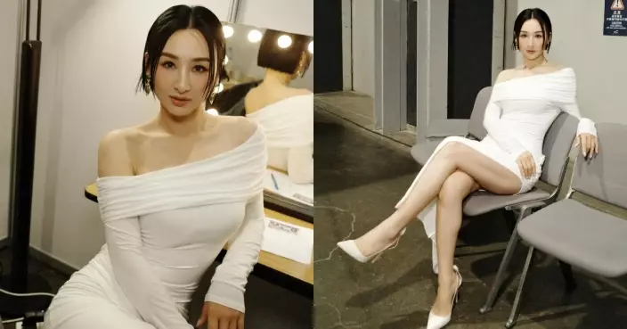 高海寧白色貼身長裙展凹凸有致好身材 高衩設計騷逆天長腿震撼網民眼球