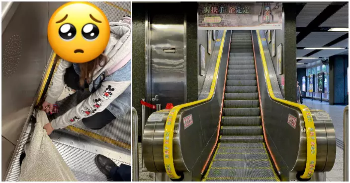 長裙尾驚險攝入扶手電梯 港女獲神勇乘客施援手急撳掣終脫險