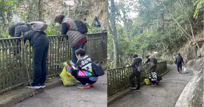 大媽三人山頂疑摘葉片不惜探身鐵欄外！ 戰利品塞滿背心袋 網民估係呢樣嘢