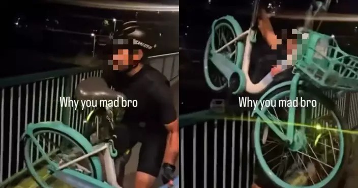 網傳男子丟共享單車落河 同伴拍片炫耀直擊過程！網嘲：自己將罪證掉出公海