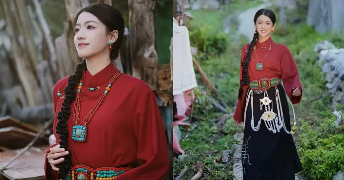 蔡思貝遊九寨溝體驗當地民族風情 紅黑藏服Look英氣十足