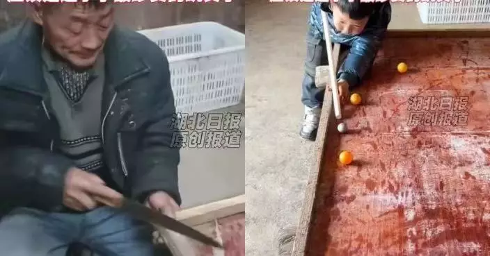 怕孫仔返鄉過年太悶 湖北農村爺爺用家中廢物巧手製桌球枱