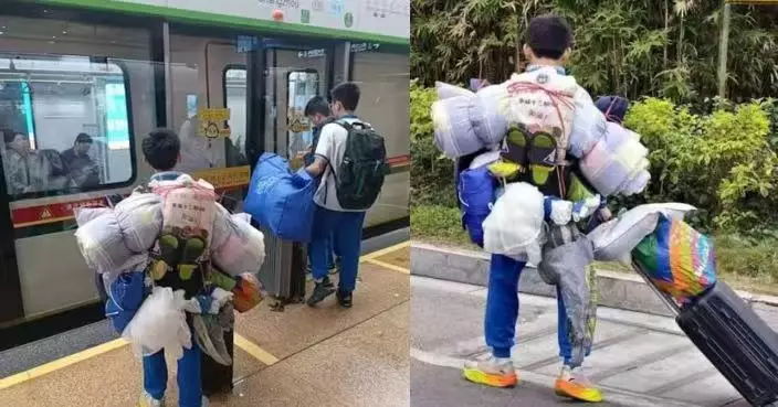 背巨大行囊返家  廣州少年獨自在月台從容候車身影爆紅 獲封「最強小孩哥」