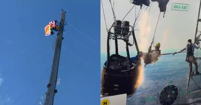 熱氣球撞訊號塔懸掛280米高空 美消防攀爬逾1小時救出被困兩乘客