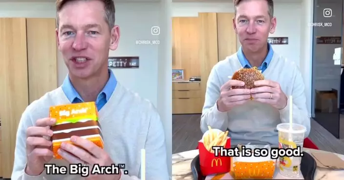 拍片試食新漢堡 麥當勞CEO動作生硬似機械人遭疑：未吃過自家產品？