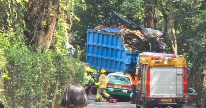 粉錦公路有的士與貨車相撞 司機與女乘客送院搶救不治