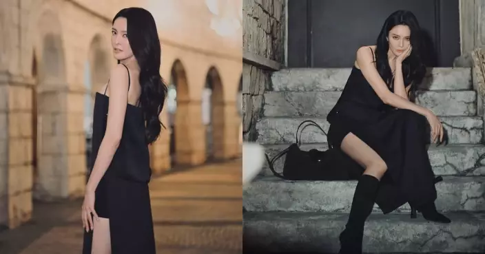 張曦雯全黑Look又型又索 吊帶裙襯長靴晒招牌長腿