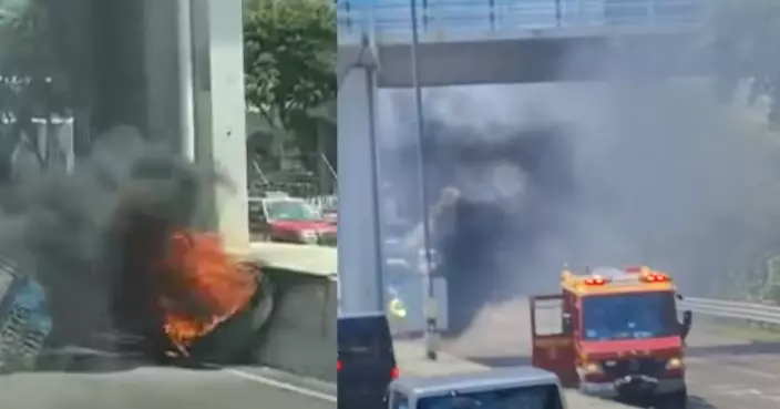 大埔公路貨車甩轆起火兼冒濃煙 相關路段一度封閉