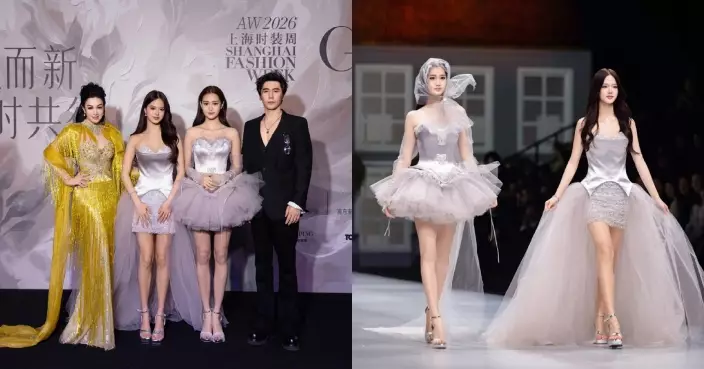 鍾麗緹夫妻偕兩女兒現身上海時裝周 兩姊妹為品牌登T台氣場全開