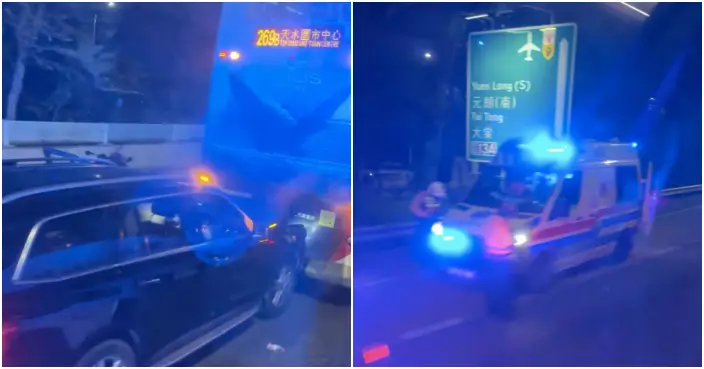 元朗公路近博愛醫院四車相撞 包括兩巴士初步十多人輕傷