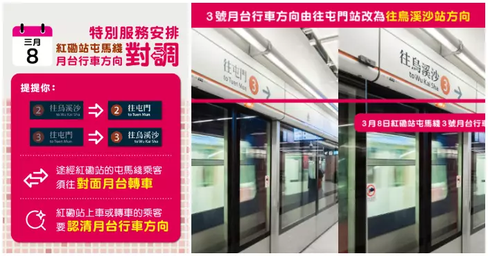 港鐵紅磡站周日路軌改道工程  搭屯馬綫經紅磡站需對面月台轉車