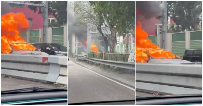 屯門公路有私家車陷火海幸無人傷　現場交通擠塞