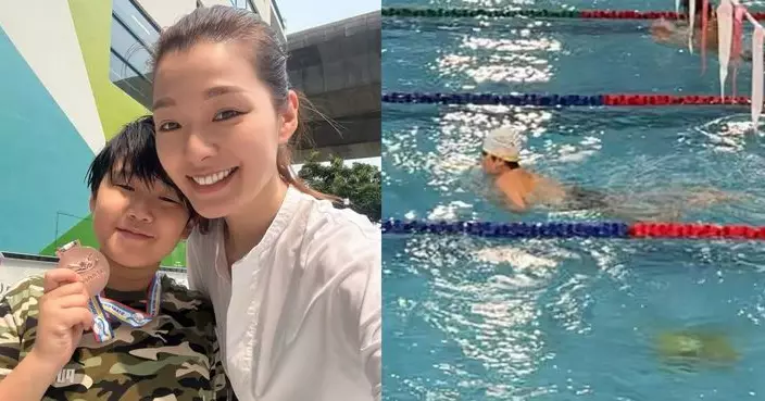 呂慧儀見證「蟹籽」游水奪銅 兩母子打機食薯條慶祝