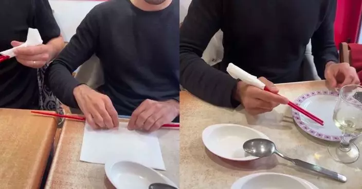 食中餐唔識揸筷子？法人妙用衛生紙自製「學習筷」引網民嘖嘖稱奇