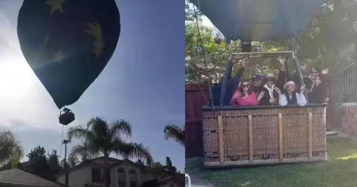 熱氣球突降自家後院 美夫婦見逾10名遊客站吊籃內揮手比Yeah勁錯愕