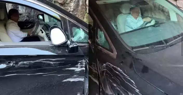 內地司機揸商旅車硬闖河北超窄掛壁公路 車輛駛出秒變「戰損版」