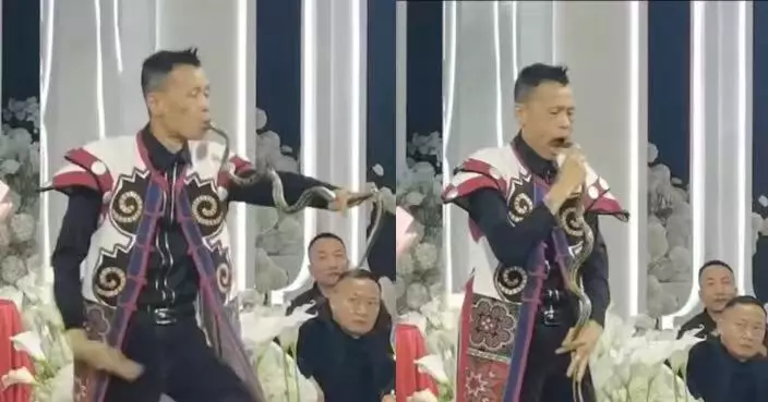 川男壽宴表演「口吞活蛇」助興 當眾吞1米長菜花蛇再拉出 醫學界咁警告