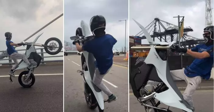 外籍鐵騎士昂船洲大橋單轆疾馳玩花式 車牌甩脫被警截查疑涉危駕