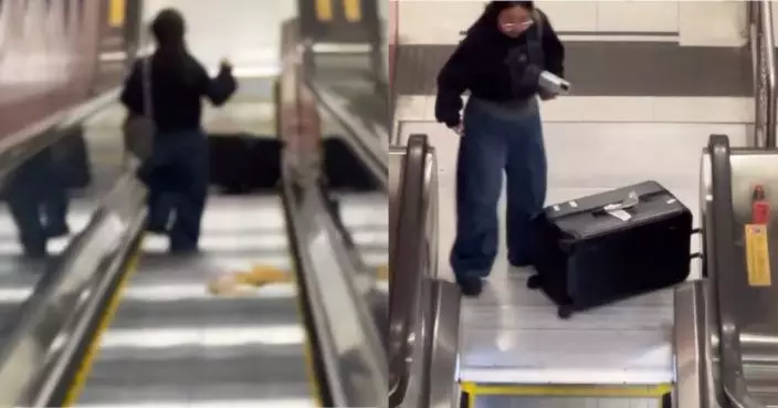 女乘客港鐵站內只顧玩手機 行李箱失控滾落扶手電梯 網轟：流動炸彈