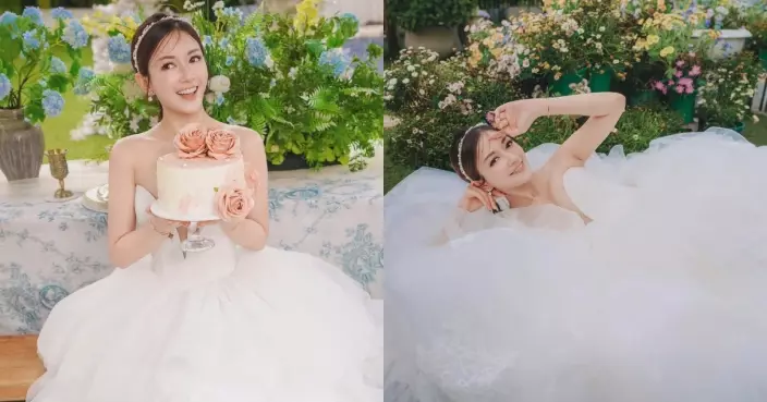 TVB小花鍾晴34歲生日派福利 Deep V婚紗晒傲人身材
