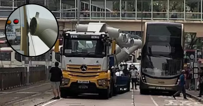 元朗大馬路拖頭運巨型組件擦撞九巴無人傷 交通一度擠塞
