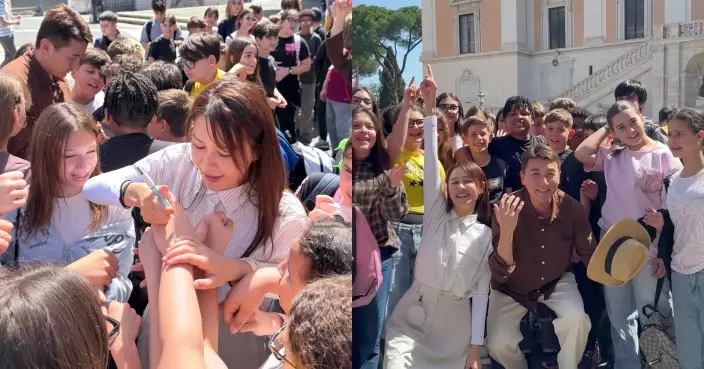 走過歷史大地｜黃翠如洪永城羅馬遭海量小學生大包圍 索取簽名盛況空前