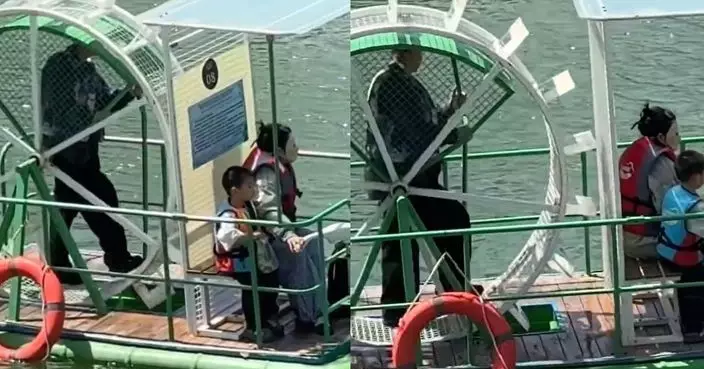 浙江爸帶娃遊船超拼命 化身「真人版倉鼠跑輪」爆紅網絡