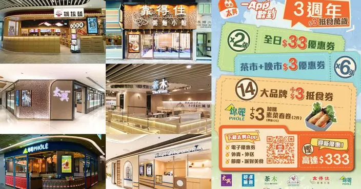 太興App三周年送總值高達333元優惠 享盡33款激抵餐飲券