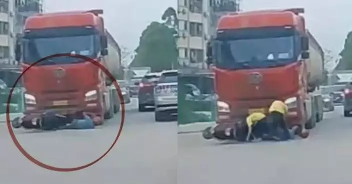 電單車車主遭捲入貨車輪底命懸一線 廣東兩初中生勇敢攔車提醒免悲劇發生