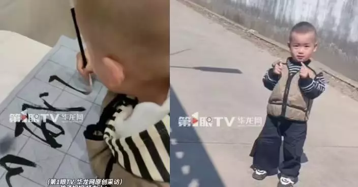 反差感十足！蘇州2歲半男童寫書法影片走紅 落筆乾淨利落驚艷網民