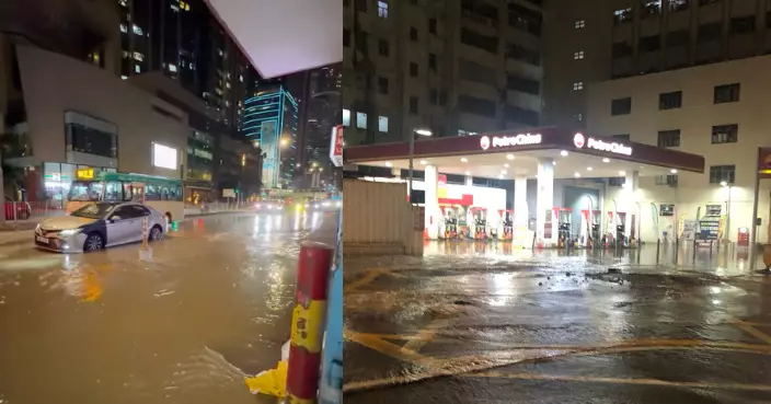 荃灣楊屋道爆鹹水管水浸油站馬路成河 水務署料早上陸續恢復沖廁水供應