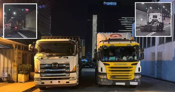 兩貨車中九龍繞道管道內飇車屢越雙白線 警青衣落馬洲拘涉危駕兩司機