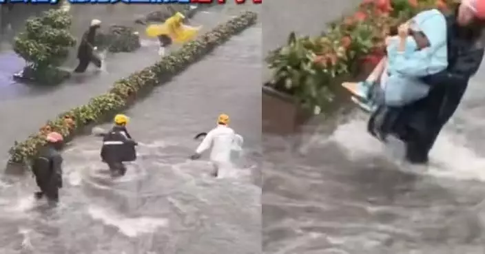 廣州暴雨男童被急流沖倒 多名外賣騎手衝入水中合力救人助脫險