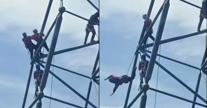 數十米高空上爆衝突 內蒙古工人遭同伴推落鋼架懸空幸有安全繩保命