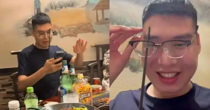 有片！對座友人隨手扔筷子竟反彈 河南漢眼鏡遭插穿奇蹟無傷