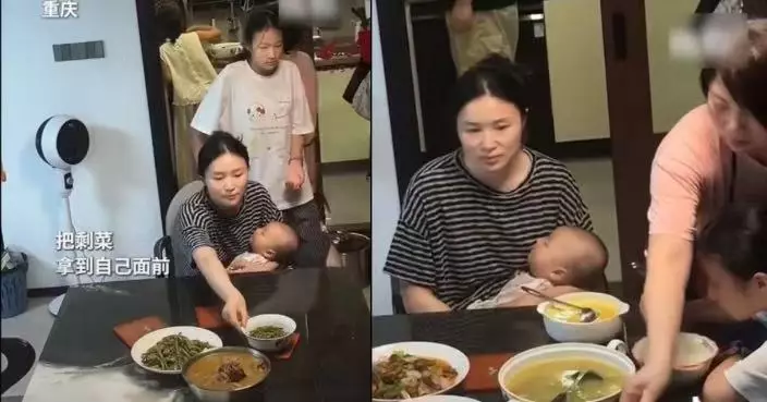 多次移走剩菜將新炒回鍋肉推給新抱 重慶奶奶飯桌前小動作暖哭網民