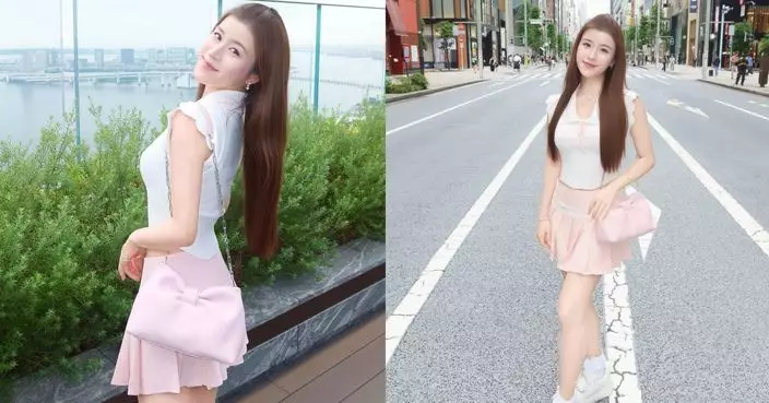 陳詠詩日本街頭晒美腿 緊身白Tee配短裙少女感爆發