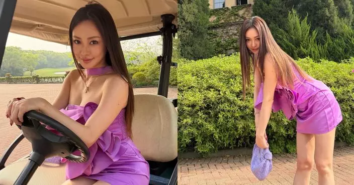 松岡李那飛上海賀好友結婚 紫色戰衣拋胸晒腿搶晒Fo