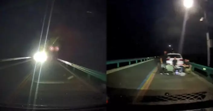 深夜行車遇遠光燈干擾視線 江蘇司機減速發現4人車道中央擺桌聚餐急閃避