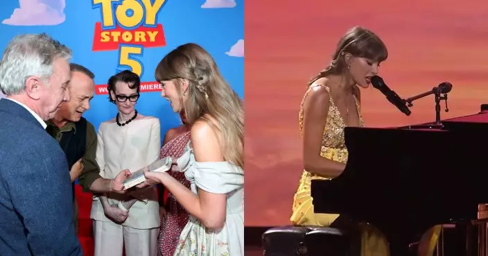 天后Taylor Swift驚喜現身《反斗奇兵5》洛杉磯首映  化身小粉絲與湯漢斯、鍾古曼合照