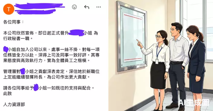 網傳公司升職通告讚女秘書「處事一絲不掛」　網民笑爆：公司有潛規則？