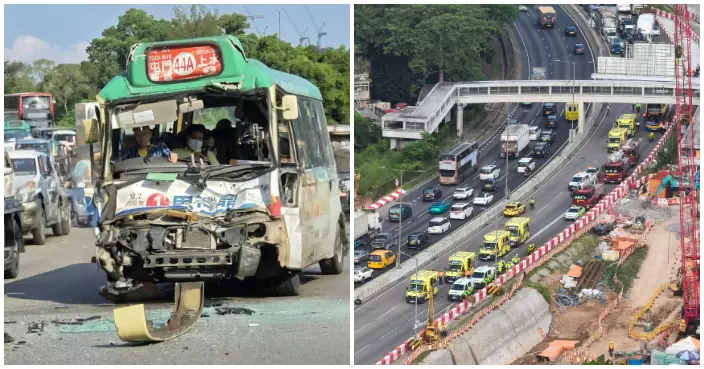 粉嶺公路3車串燒最少12傷 小巴司機一度被困　