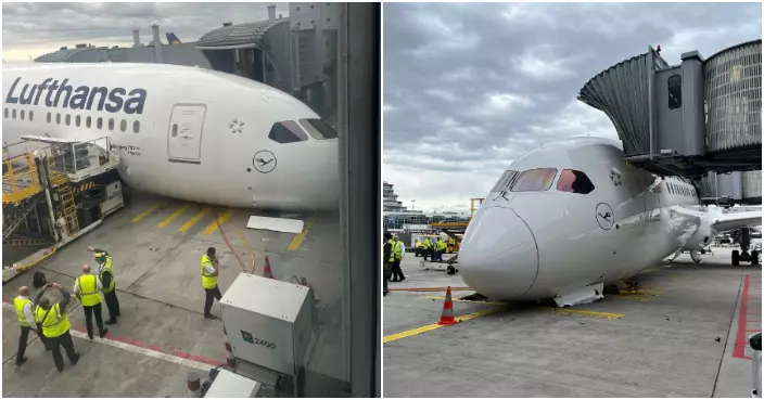 漢莎航空波音客機法蘭克福機場起落架突坍塌　機頭塌下致多人傷