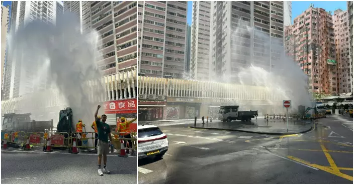 鰂魚涌爆水管噴出驚人10米高水柱　水務署：冀凌晨12時前恢復沖廁水