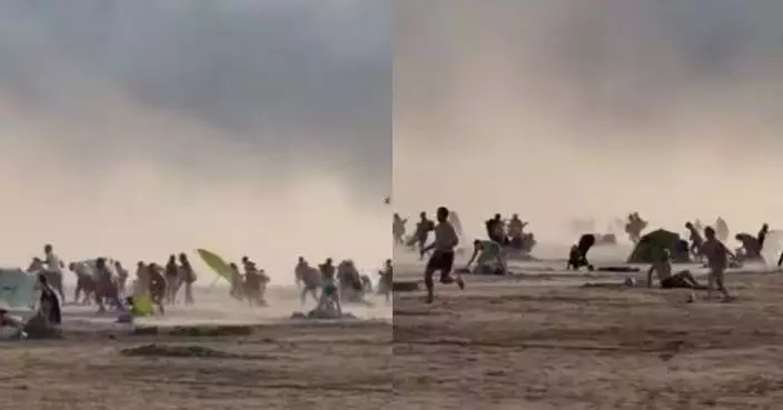 法國海灘現「末日海嘯雲」狂風捲飛遮陽傘 遊客四散逃離氣溫數分鐘急跌