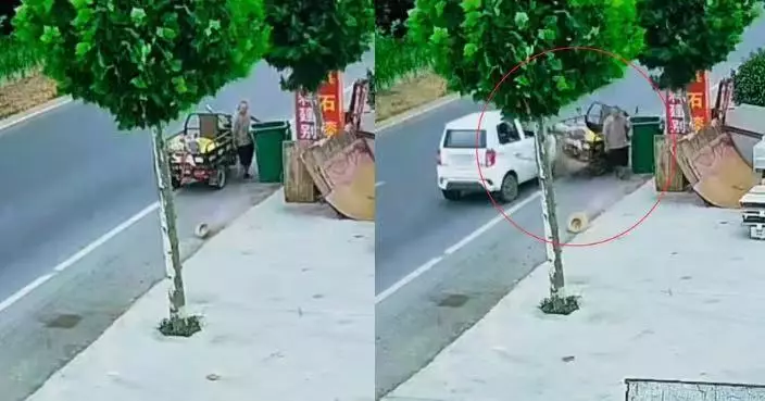 落車執草帽躲過致命撞擊 河南翁離開不足兩秒三輪車即遭私家車撞飛