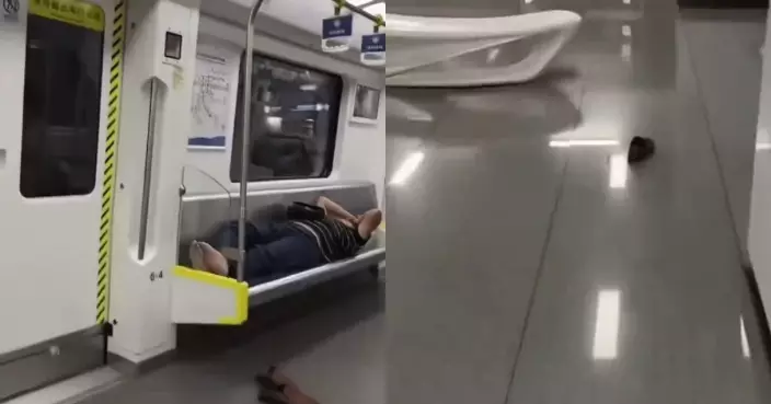 江西地鐵男除鞋霸佔整排座椅瞓覺惹乘客不滿 皮鞋遭踢出車廂引網民直呼解氣