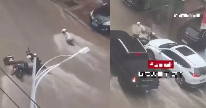 遼寧女外賣員連人帶車遭急流沖走 獲2熱心女開車「築牆」夥途人救回